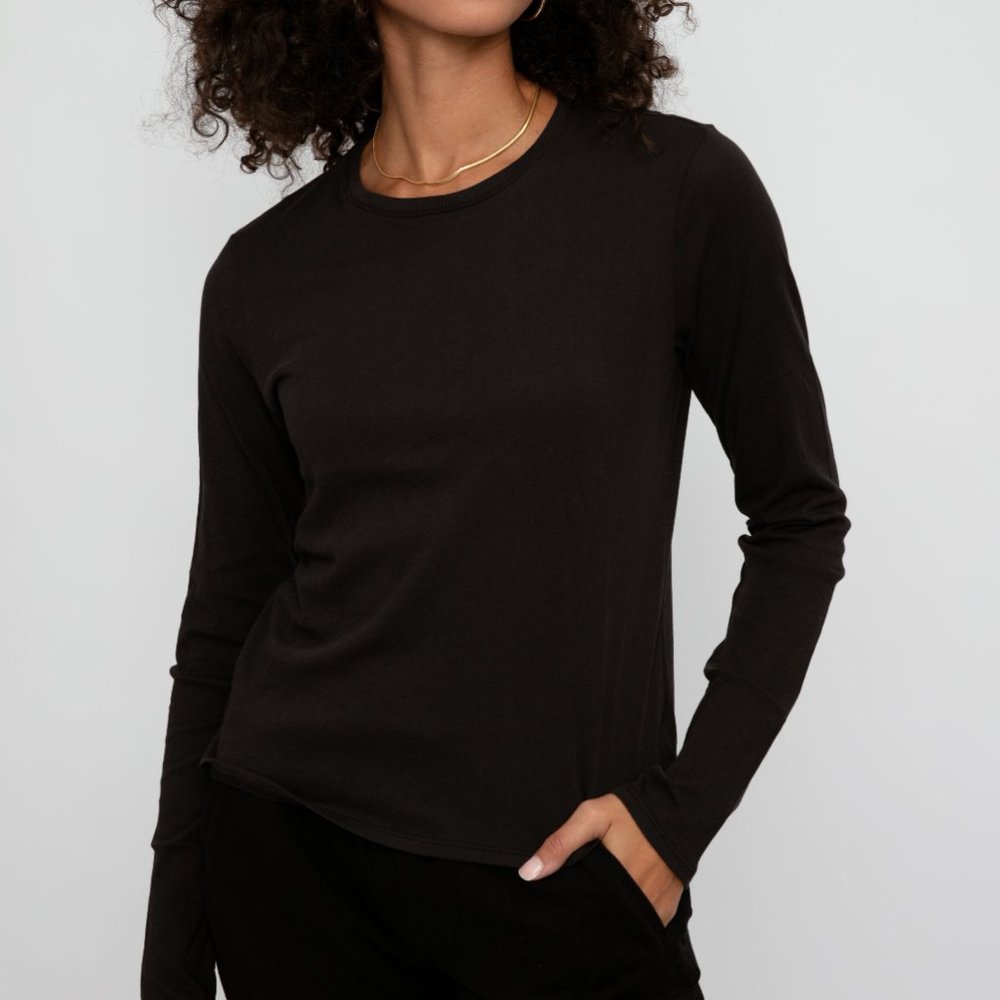 ATM Long Sleeve Crewneck T-Shirt in Black